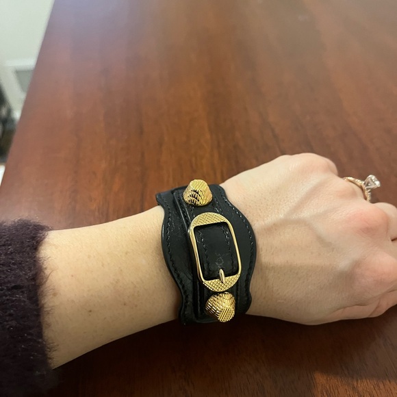 Authentic Balenciaga Black Leather Bracelet with Gold Accents - Picture 4 of 5